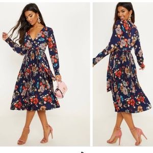 Navy with multi color flowers midi dress